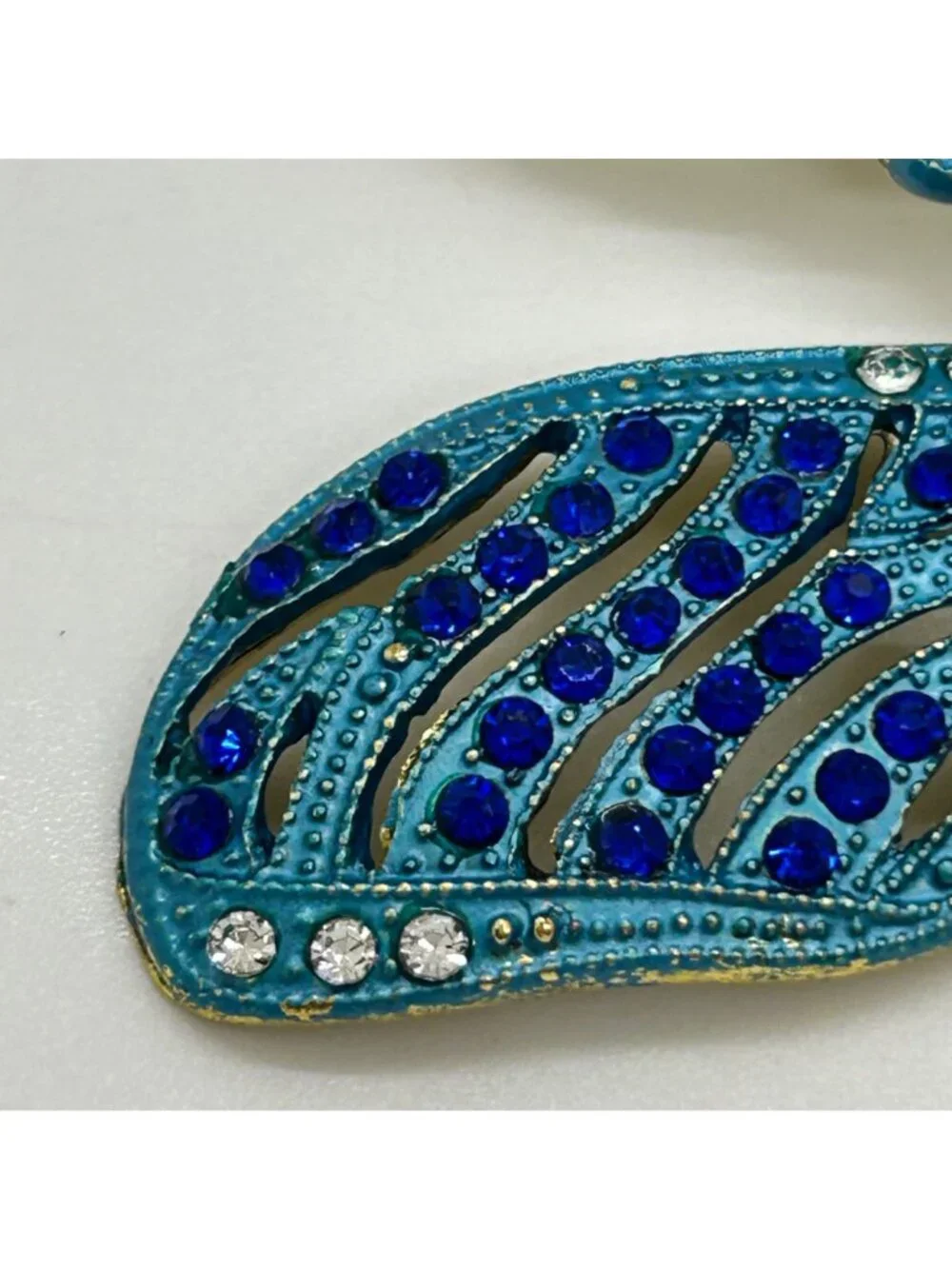 Dragonfly Brooch Articulated Tail Blue Teal Rhinestones Statement 5 inch Insect